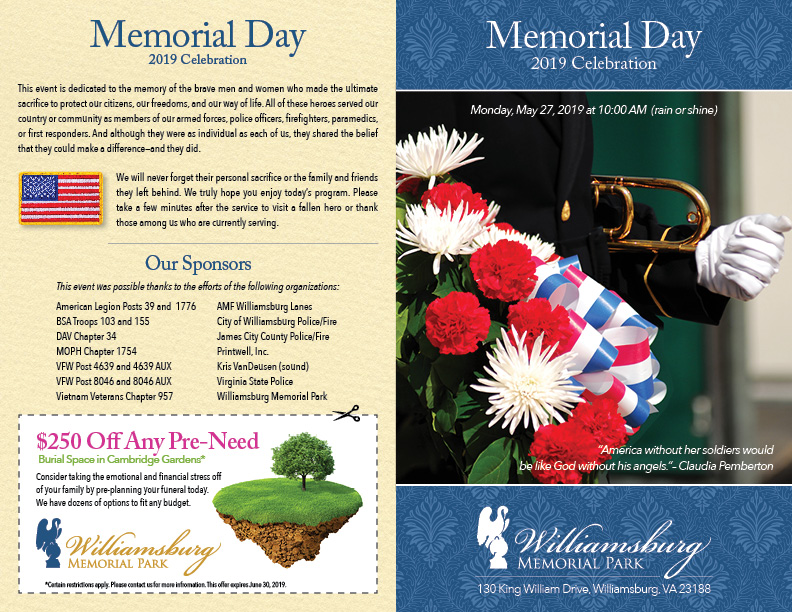 Williamsburg Memorial Park 2018 Memorial Day Program